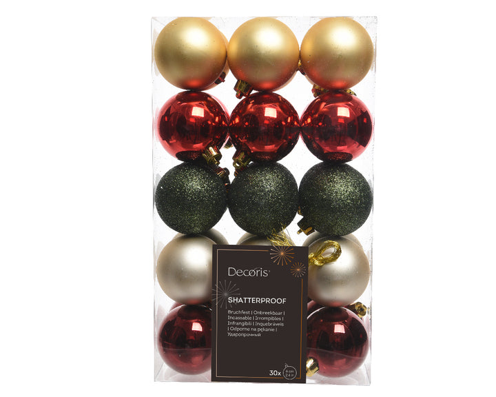 6cm Shatterproof Bauble Traditional - Set of 15