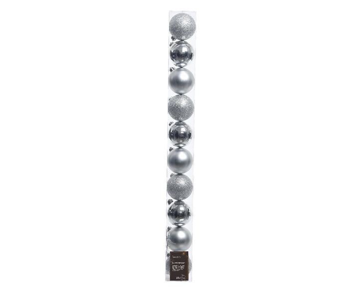 6cm Mixed Shatterproof Baubles - Tube of 10 Silver