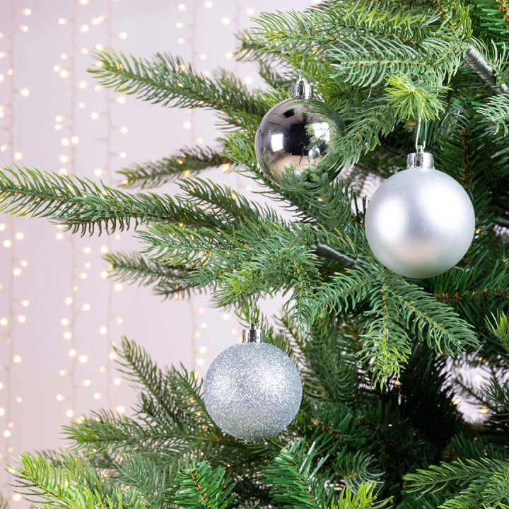 6cm Mixed Shatterproof Baubles - Tube of 10 Silver