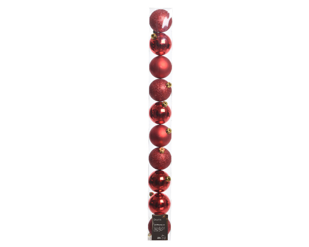 6cm Shatterproof Baubles  - Tube of 10 Christmas Red