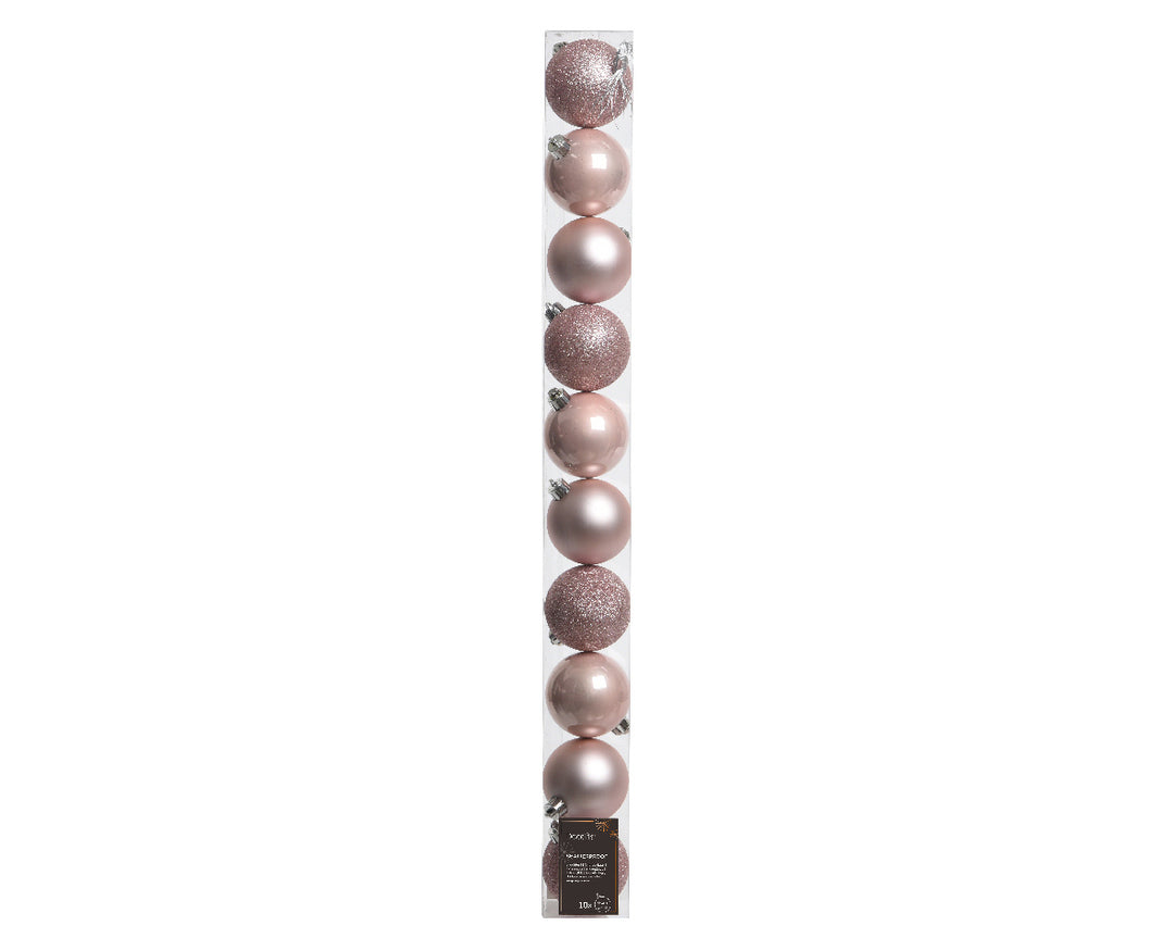 6cm Mixed Shatterproof Baubles - Tube of 10 Blush Pink