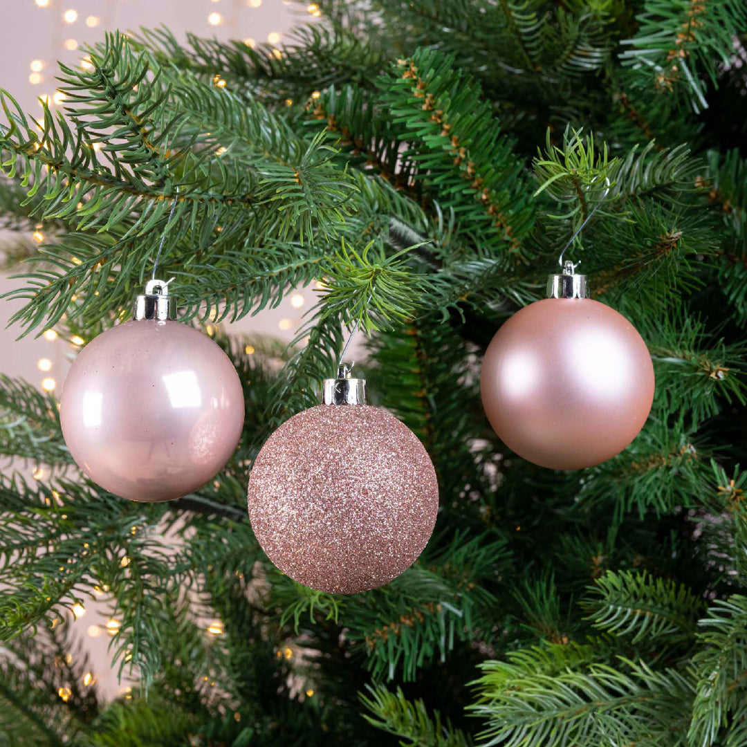 6cm Mixed Shatterproof Baubles - Tube of 10 Blush Pink