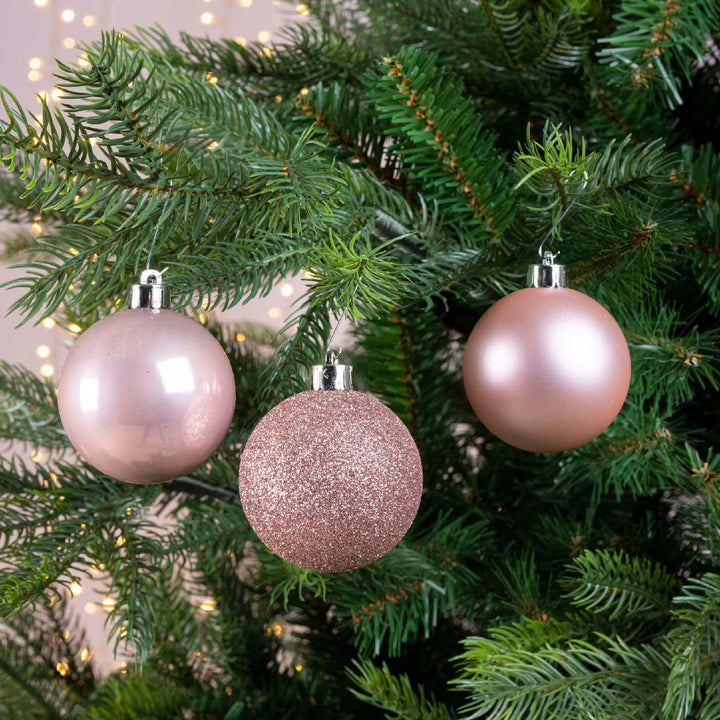 6cm Mixed Shatterproof Baubles - Tube of 10 Blush Pink