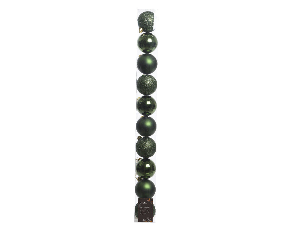 6cm Mixed Shatterproof Baubles - Tube of 10 Pine Green