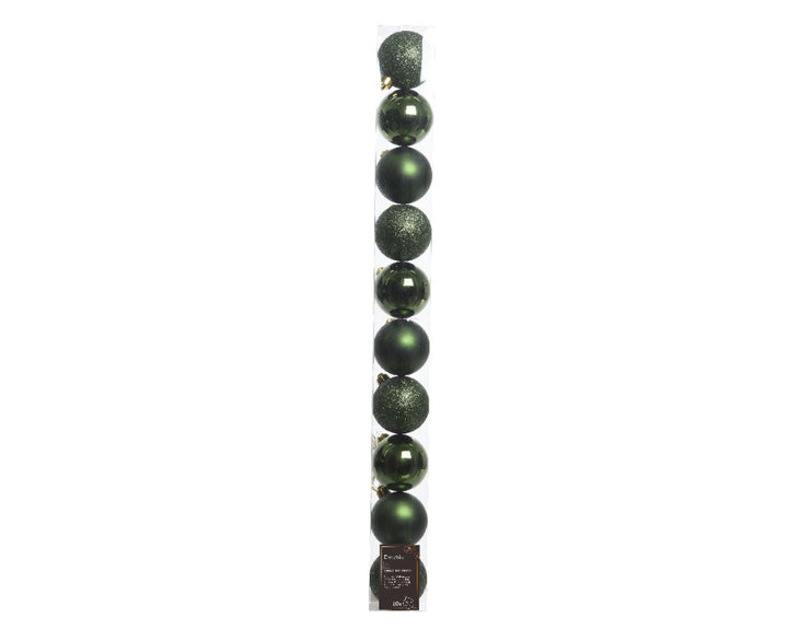 6cm Mixed Shatterproof Baubles - Tube of 10 Pine Green