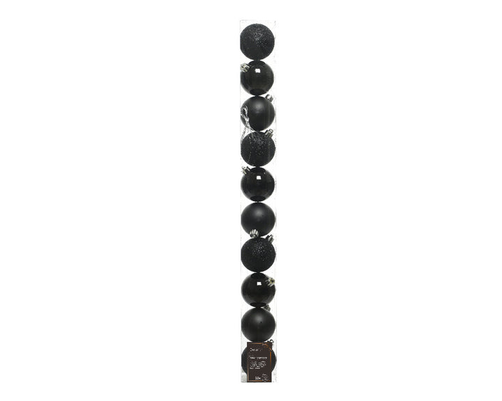 6cm Mixed Shatterproof Baubles - Tube of 10 Black