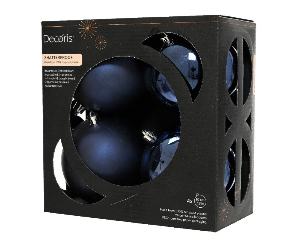 Box Of 4 10cm Baubles Polystyrene Shiny & Matt Night Blue