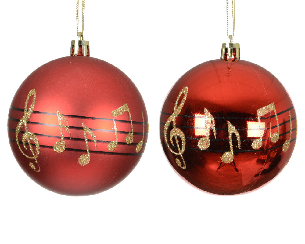 8cm Bauble Plastic With Music Notes Red
