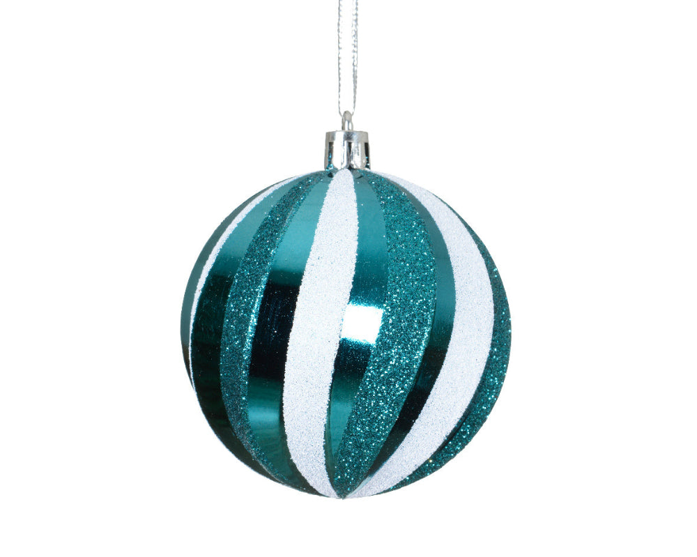 8cm Bauble Plastic Shiny Folk Blue