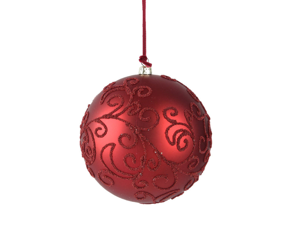 12cm Bauble Polystyrene Matt With Beads Oxblood