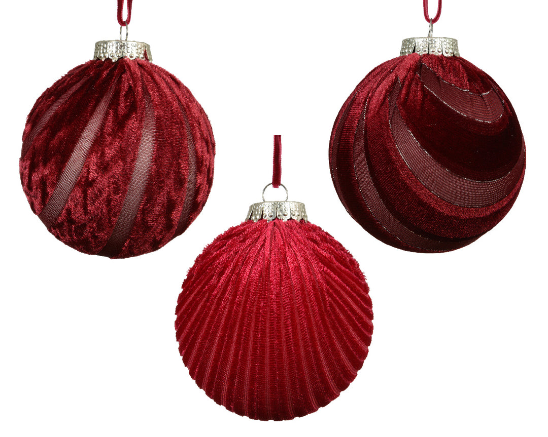 8cm Bauble Polystyrene Velvet Oxblood