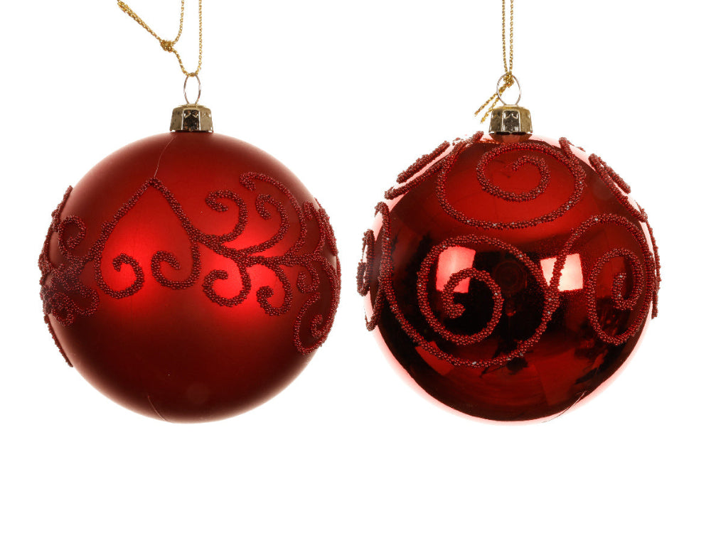 8cm Bauble Polystyrene Shiny/Matt Beads Christmas Red