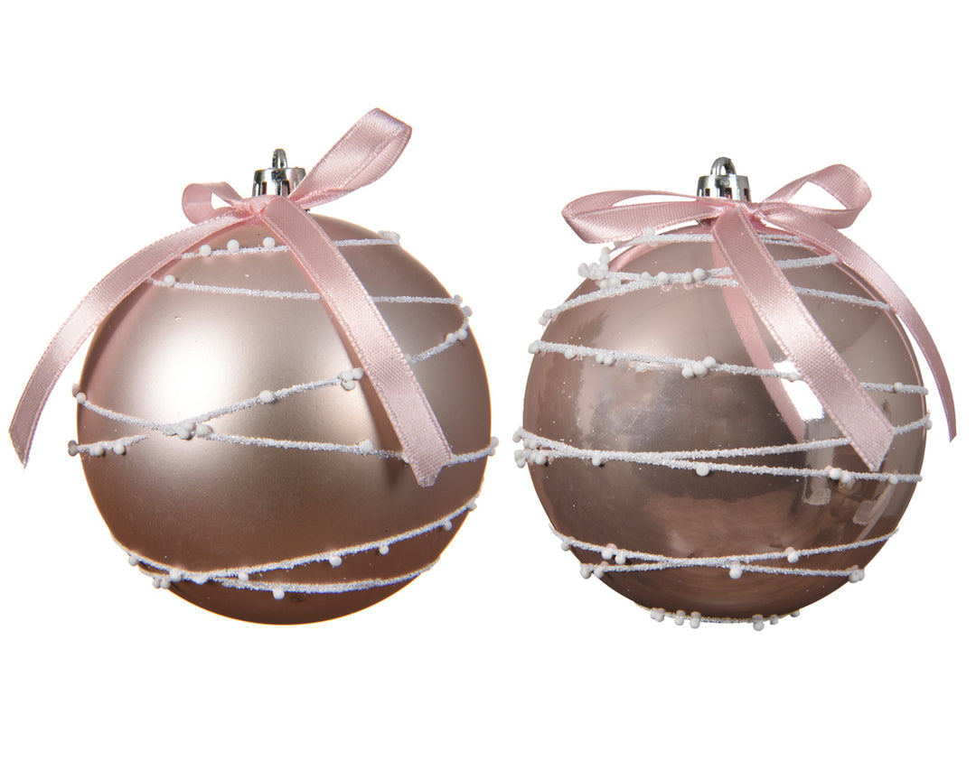 8cm Shatterproof Bauble With Lines - Blush Pink