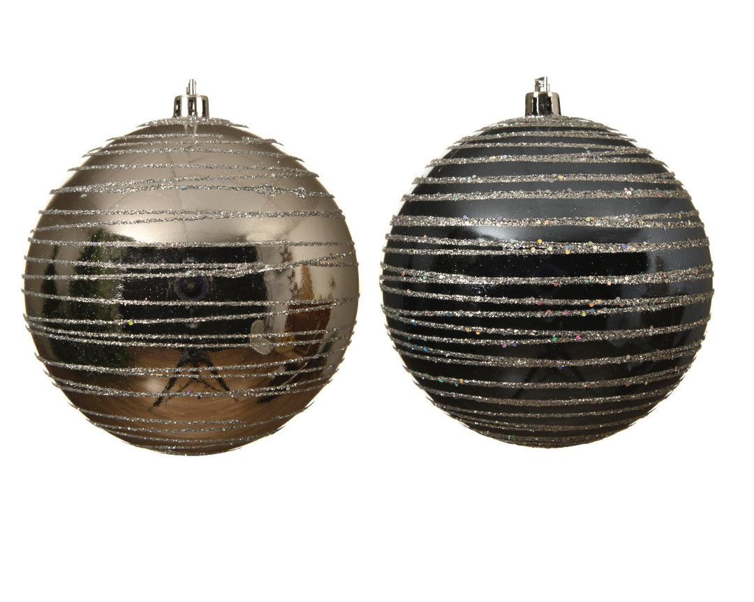 10cm Shatterproof Bauble With Glittered Horizontal Lines