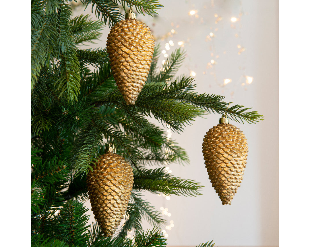 12cm Shatterproof Pinecone Light Gold- Set of 4