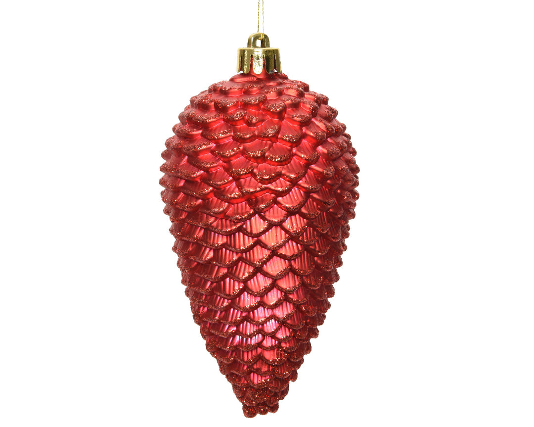 12cm Shatterproof Pinecone Christmas Red- Set of 4