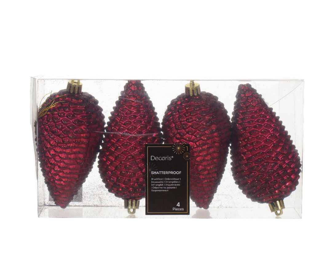 12cm Shatterproof Pine Cone Oxblood - Set of 4