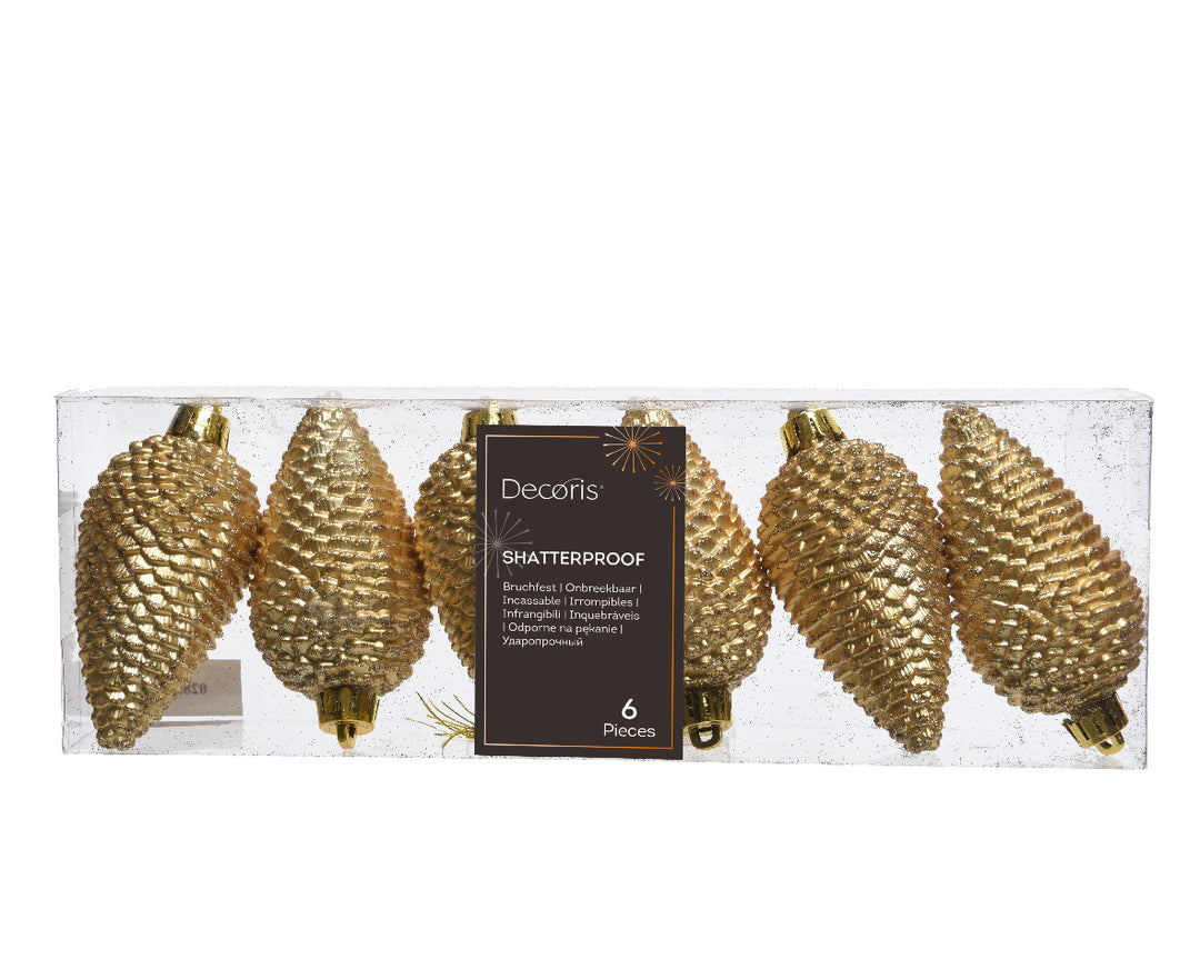 8cm Shatterproof Pinecone Light Gold - Set of 6