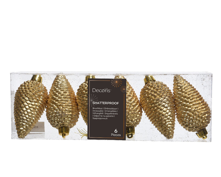 8cm Shatterproof Pinecone Light Gold - Set of 6