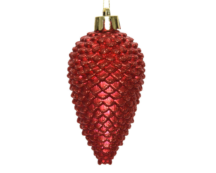 8cm Shatterproof Pinecone Christmas Red - Set of 6