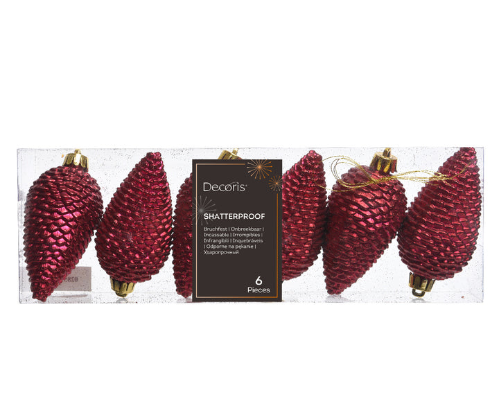 8cm Shatterproof Pinecone Oxblood - Set of 6