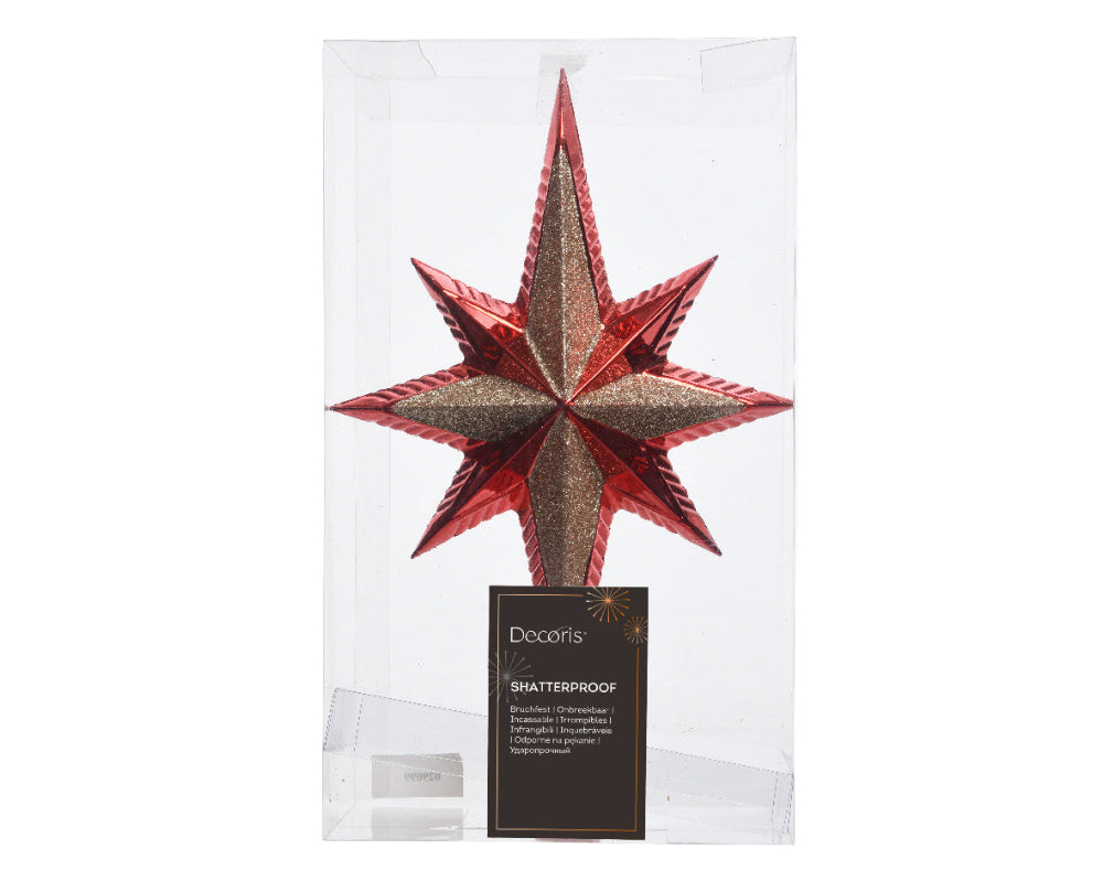 Star Tree Topper With Glitter - Christmas Red