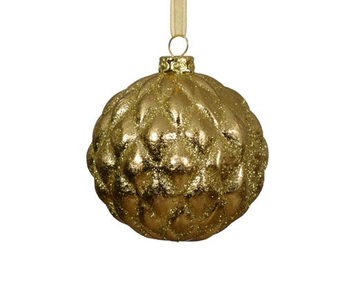 8cm Bauble Shatterproof Glitter Light Gold