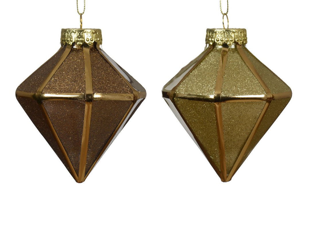 Kaemingk Shatterproof Gold & Brown Baubles W/ Glitter - Set of 2