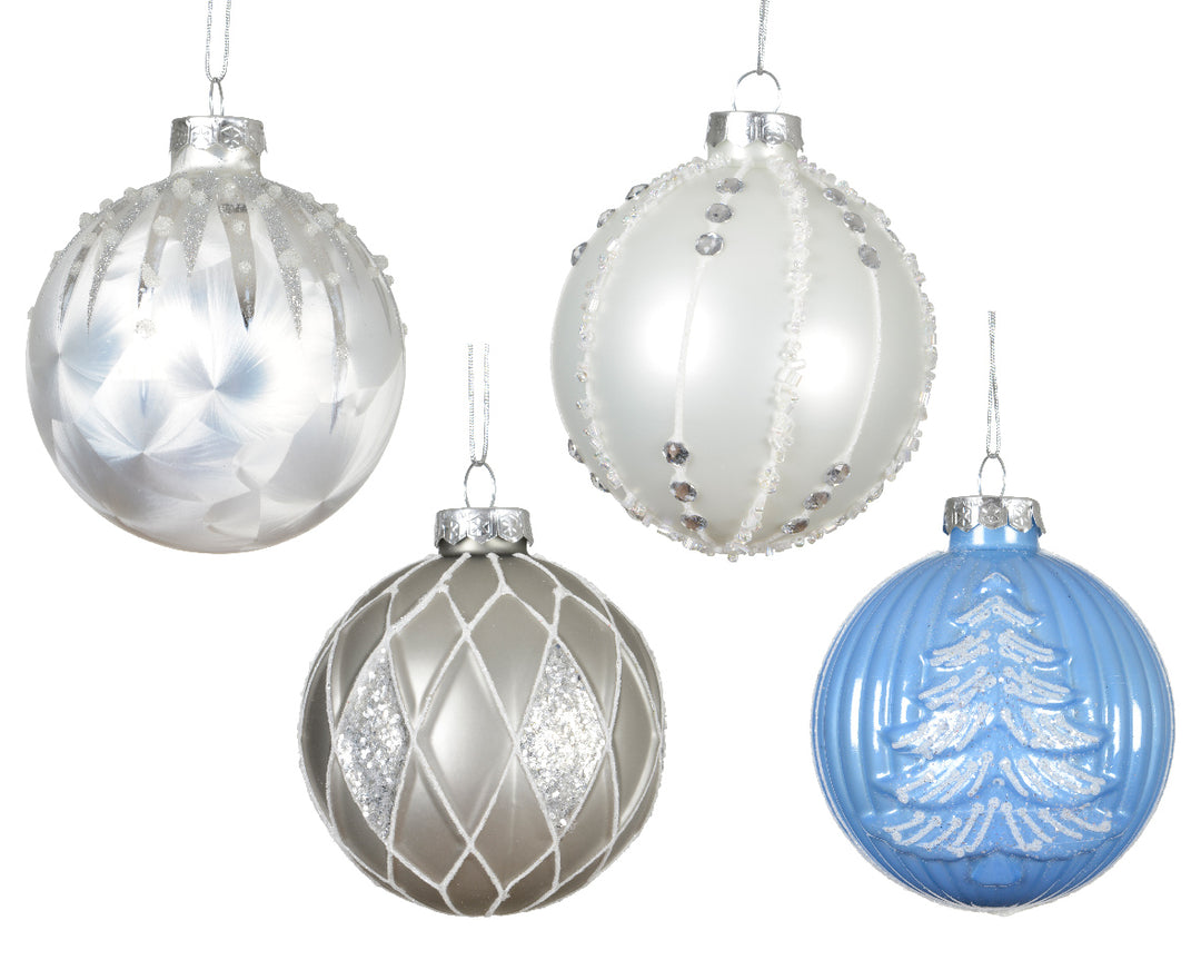 8cm Glass Enamel Bauble Frosty