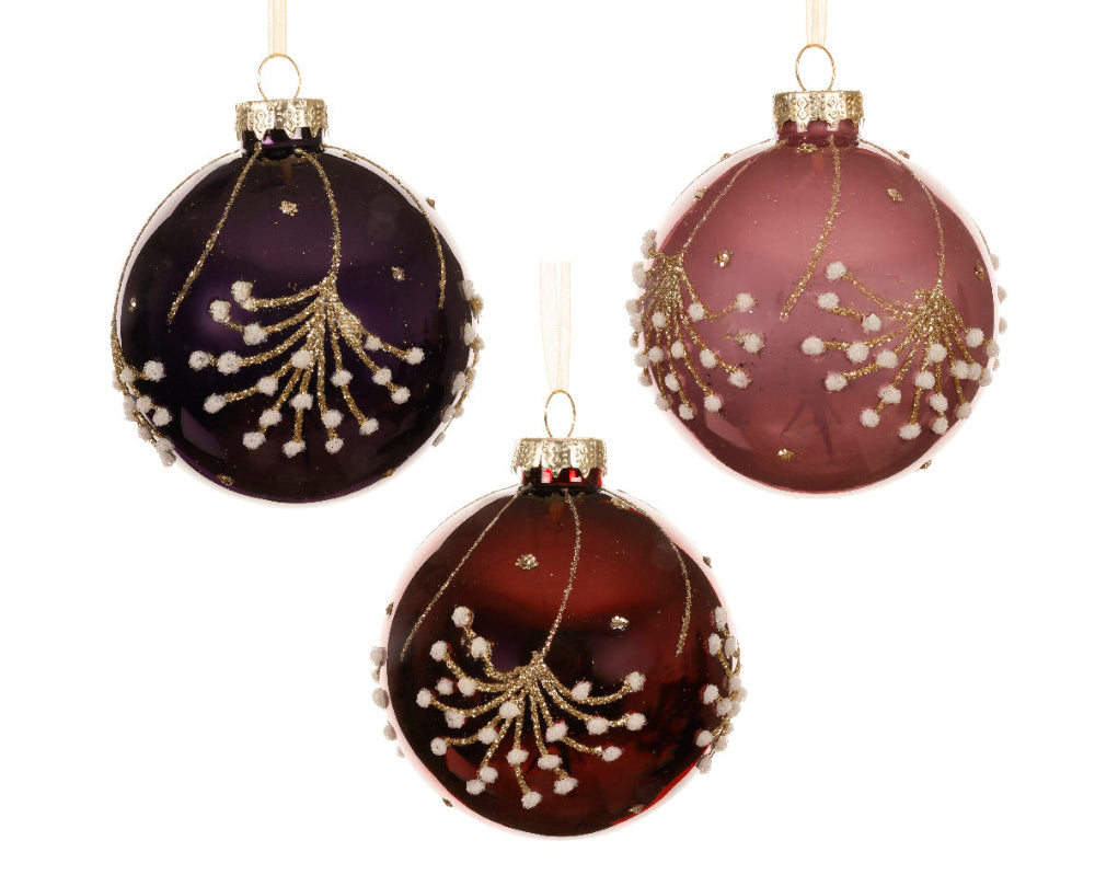8cm Glass Bauble With Glitter Sparkles