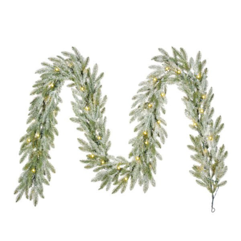 9ft Brewer Garland Green Frosted LED