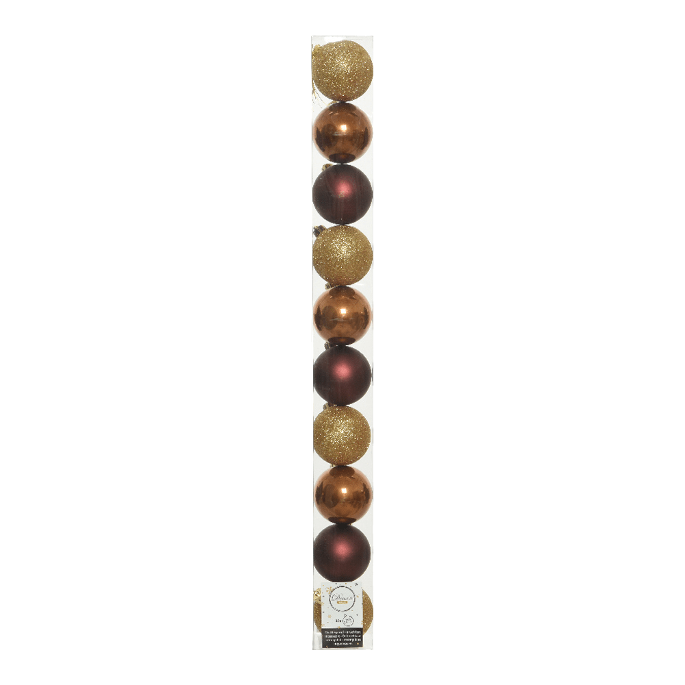 6cm Mixed Shatterproof Baubles - Tube of 10 Burgundy Cinnamon Mix