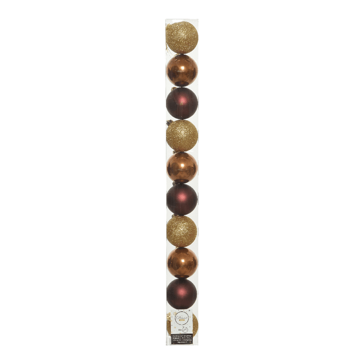 6cm Mixed Shatterproof Baubles - Tube of 10 Burgundy Cinnamon Mix