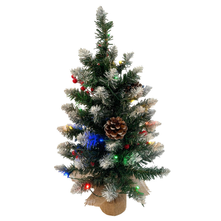 Decorated Christmas tree with lights and pinecones