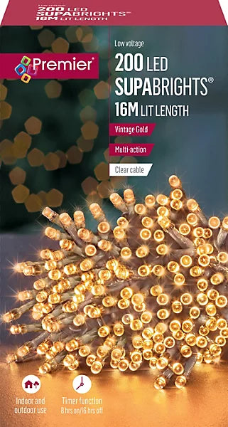 200 LED Supabrights Tree Lights Clear Cable