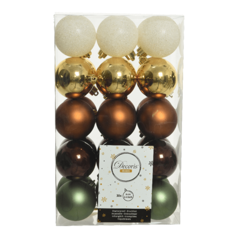 6cm Shatterproof Bauble 30pk Burgundy Cinnamon