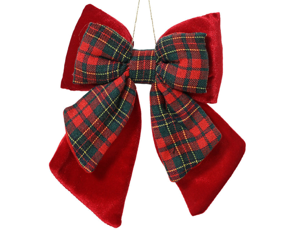 23cm Bow Polyester Velvet Tartan