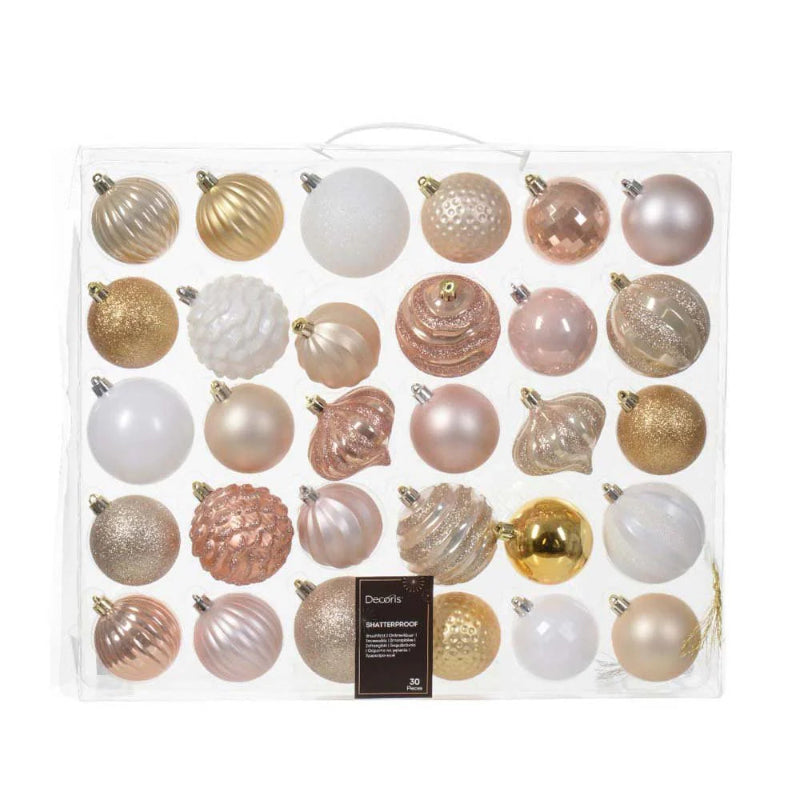 7cm Bauble Mix Shatterproof Pink Mix 30pk
