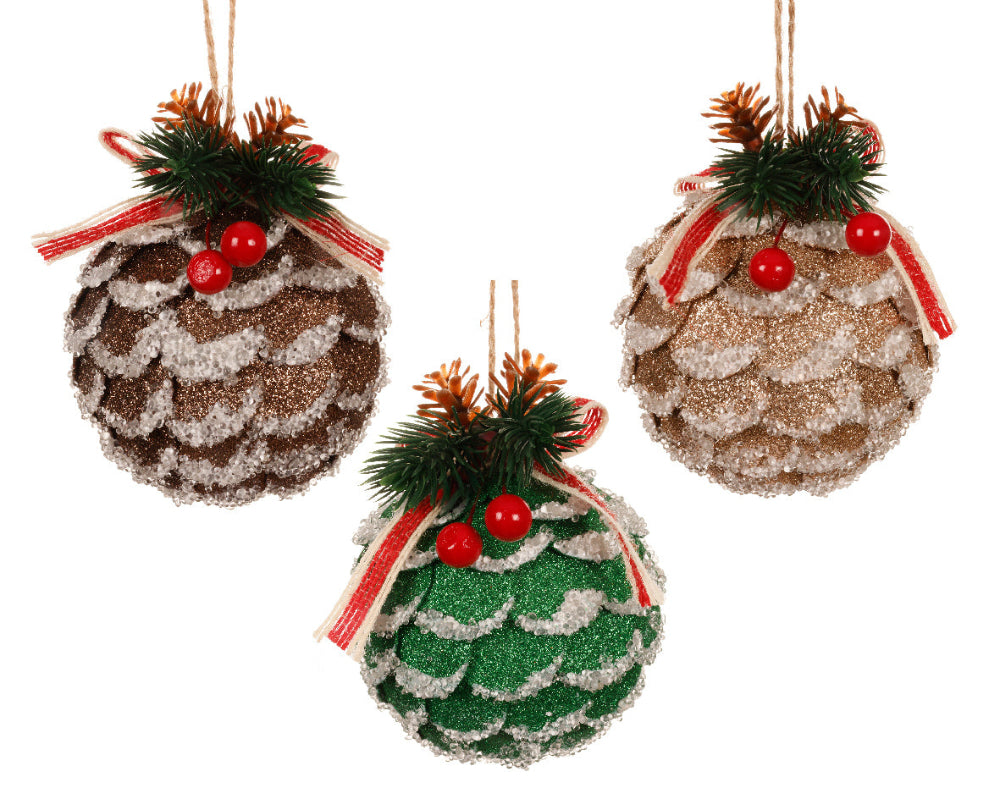 8cm Pinecone With Greenery & Berries