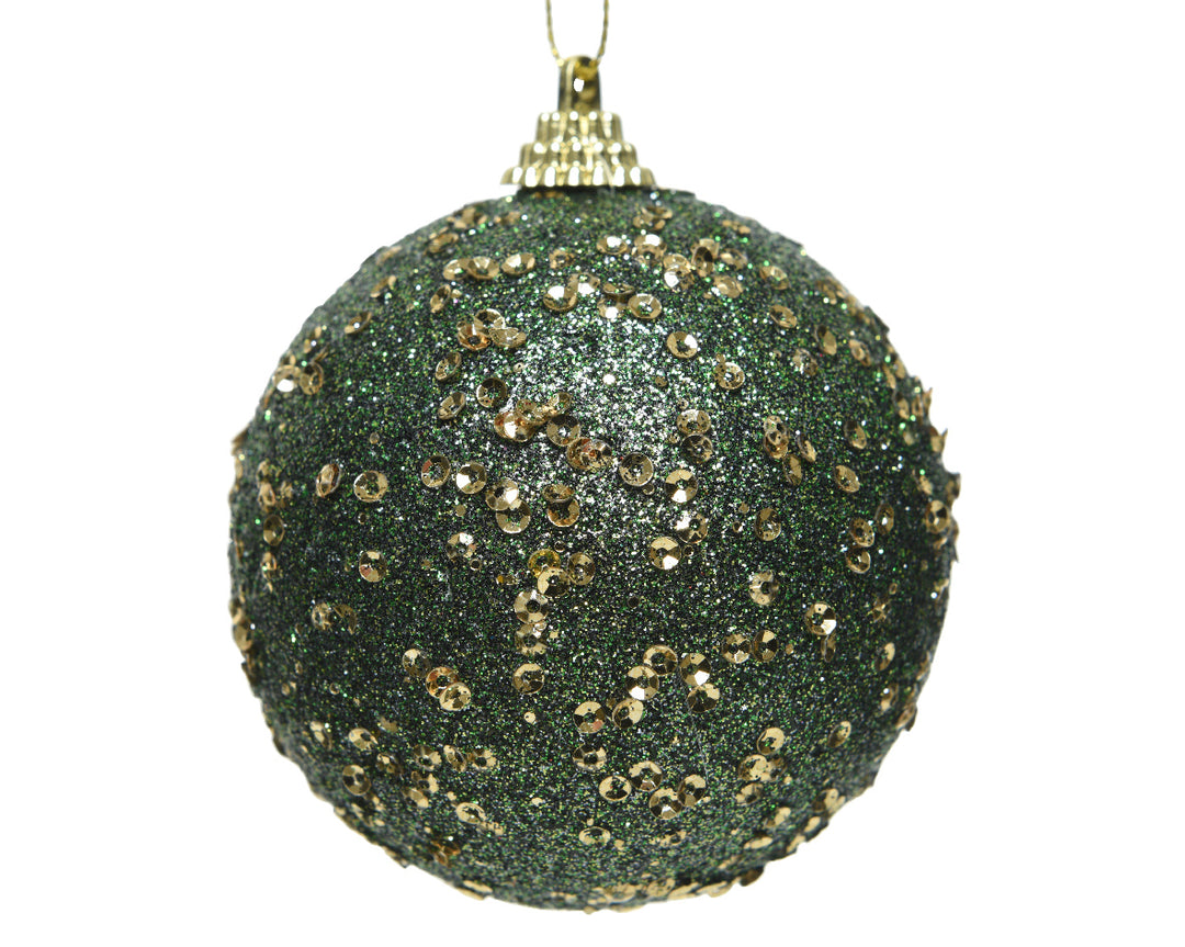 8cm Bauble With Sequins & Beads - Pine Green