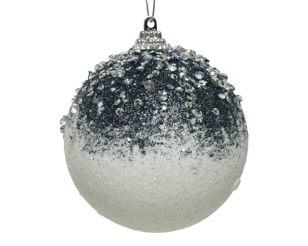 8cm Foam Bauble With Acrylic Beads - White & Blue