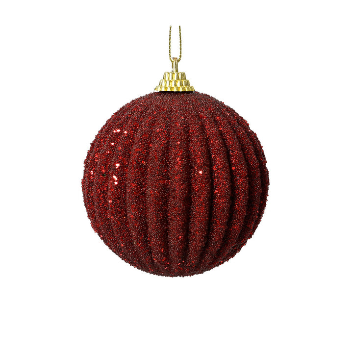 8cm Foam Bauble With Beads - Oxblood