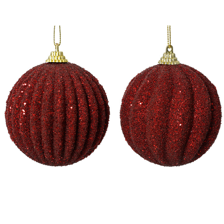 8cm Foam Bauble With Beads - Oxblood