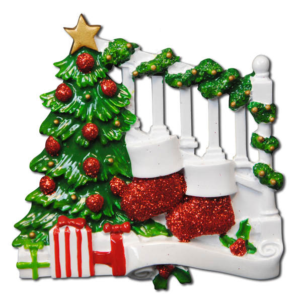 Bannister With Stockings Christmas Ornament