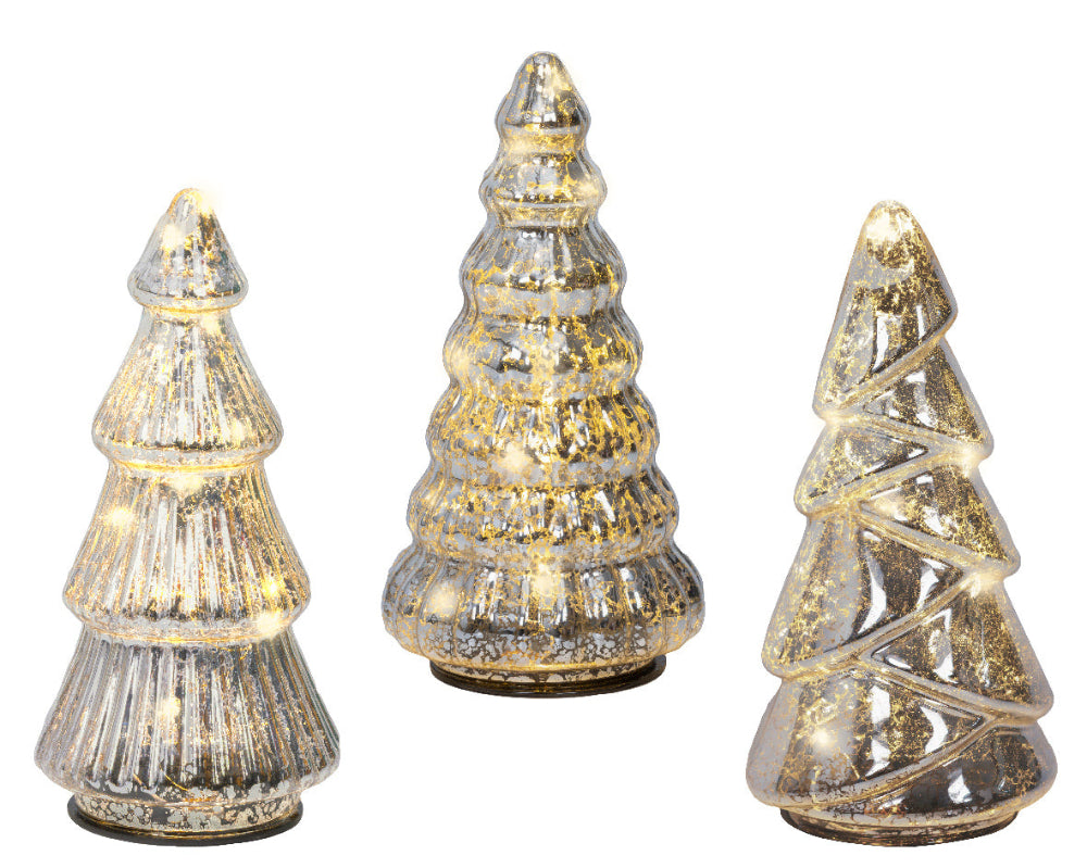 17.5cm Micro LED Glass Tree Steady Silver