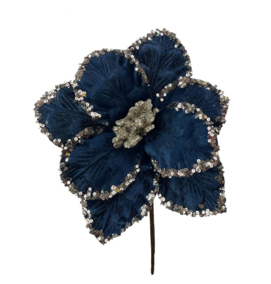 26cm Poinsettia Pick Navy Blue