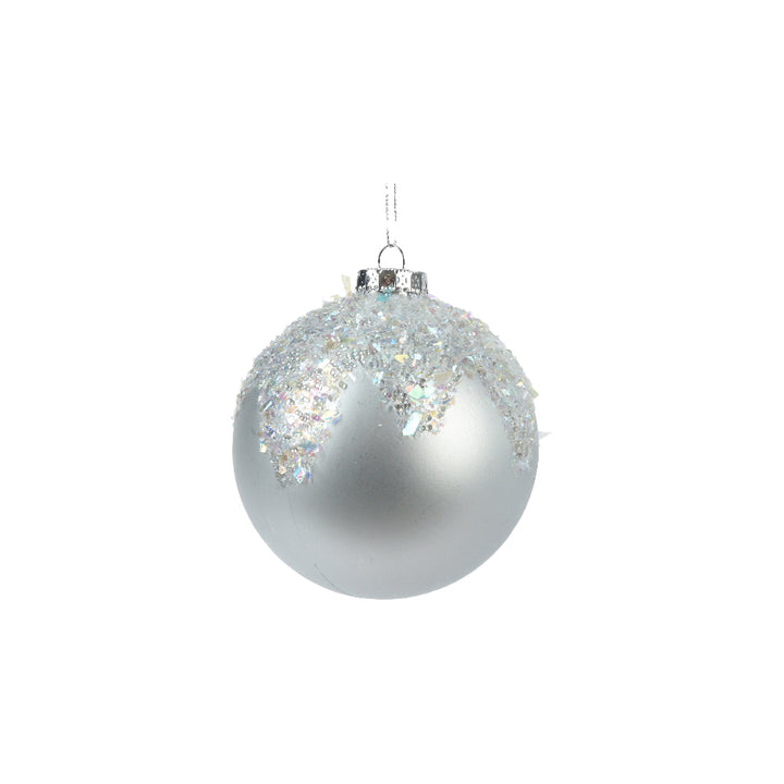 10cm Silver Shatterproof Bauble With Glitter