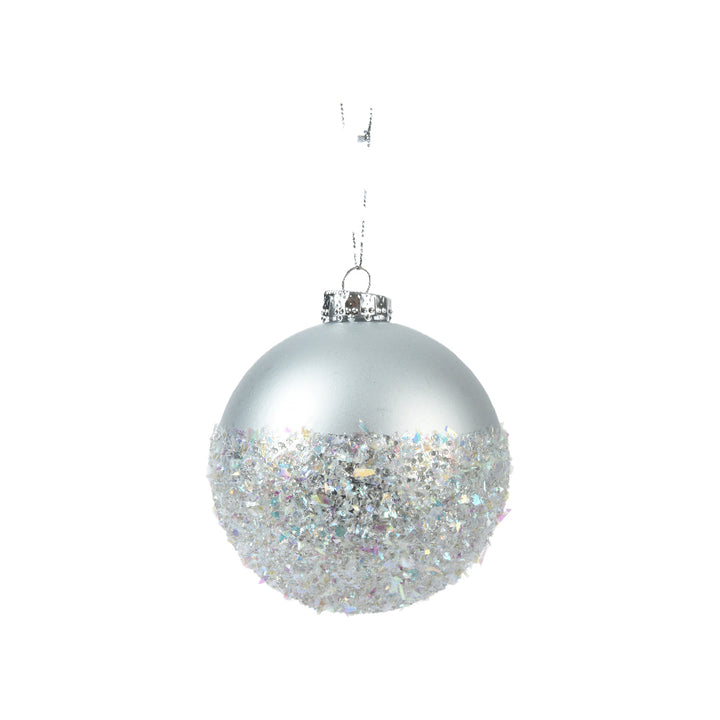 10cm Silver Shatterproof Bauble With Glitter
