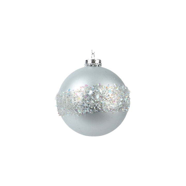 10cm Silver Shatterproof Bauble With Glitter