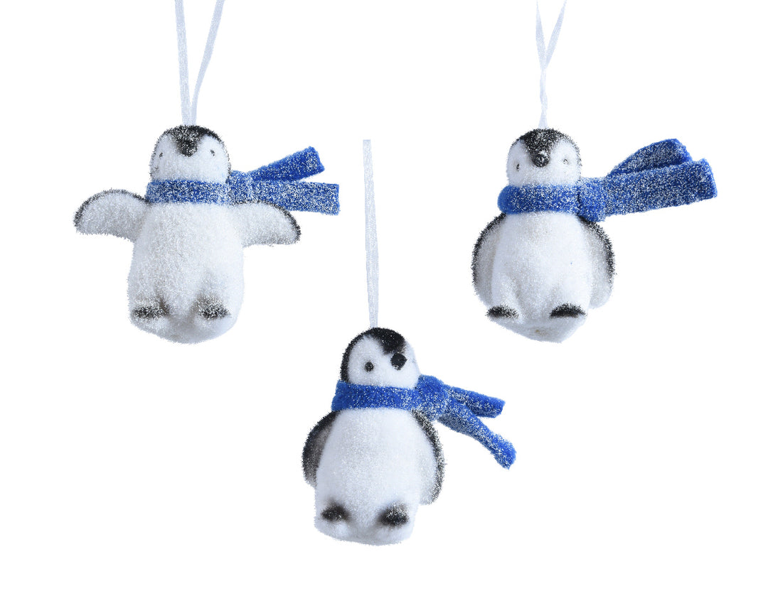Penguin Plastic Flocked With Glitter & Scarf